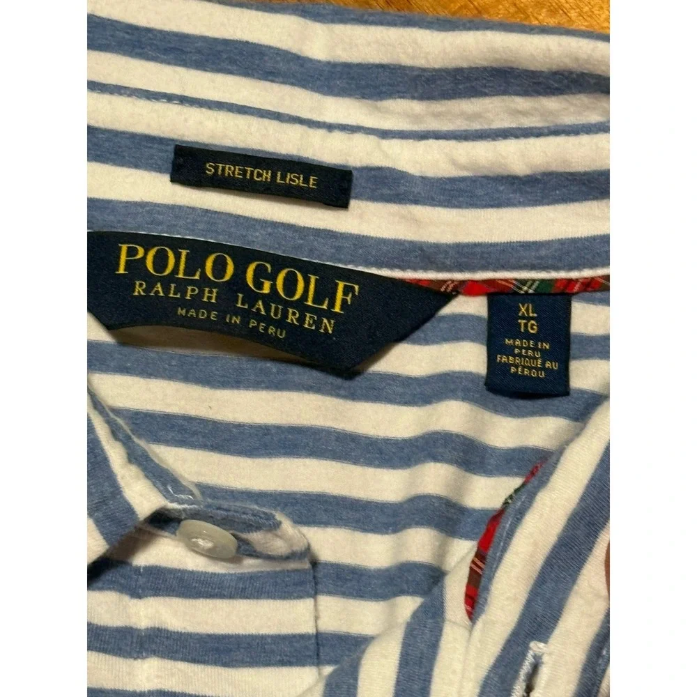 Men's Polo Ralph Lauren Golf Pima‎ Polo Shirt Sz XL Striped Blue Stretch Lisle